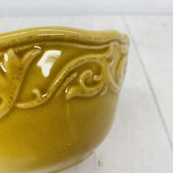 Chris Madden JC Penny CORVELLA GOLD  Embossed Scrolls Stoneware Bowls Set of 4 - Picture 16 of 16